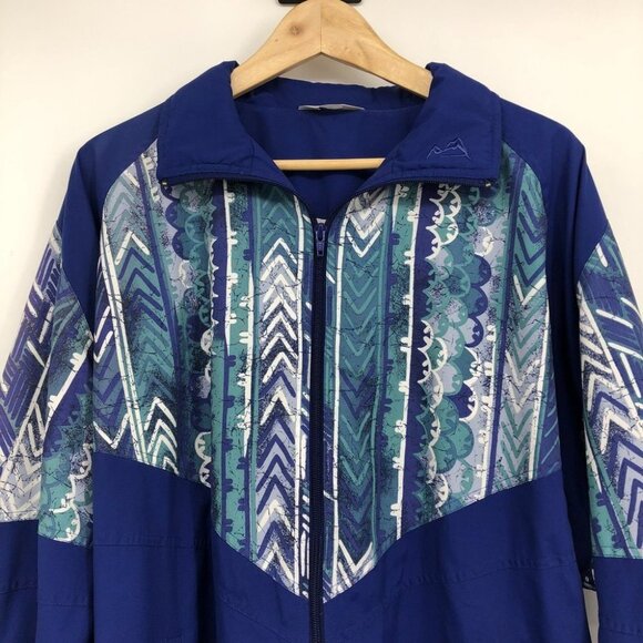 VINTAGE 1980s cobalt blue printed windbreaker jacket by Shamrock unisex XL - Picture 4 of 16